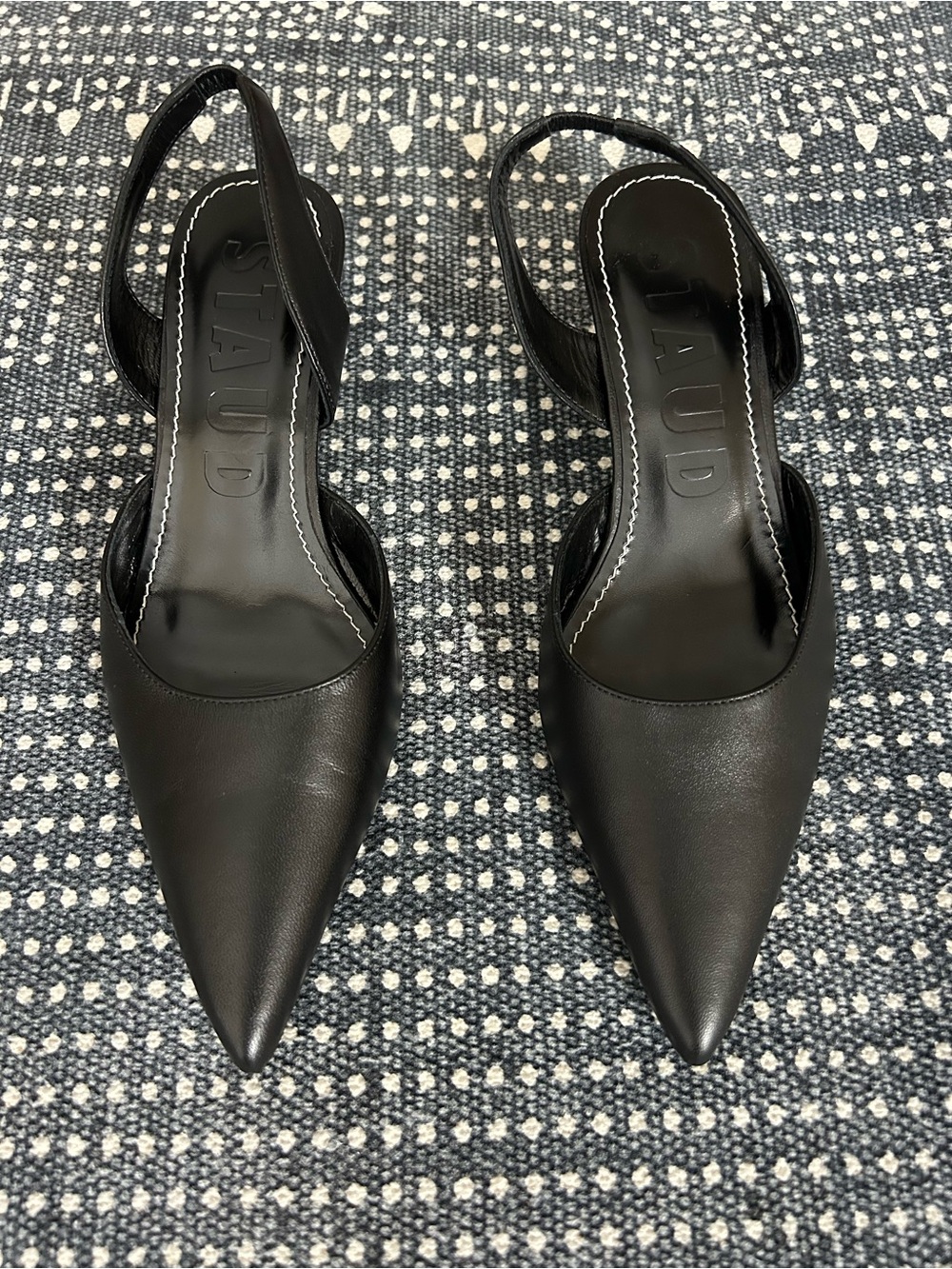 STAUD Sebastian Black Pointed Leather Slingbacks - Picture 6 of 7